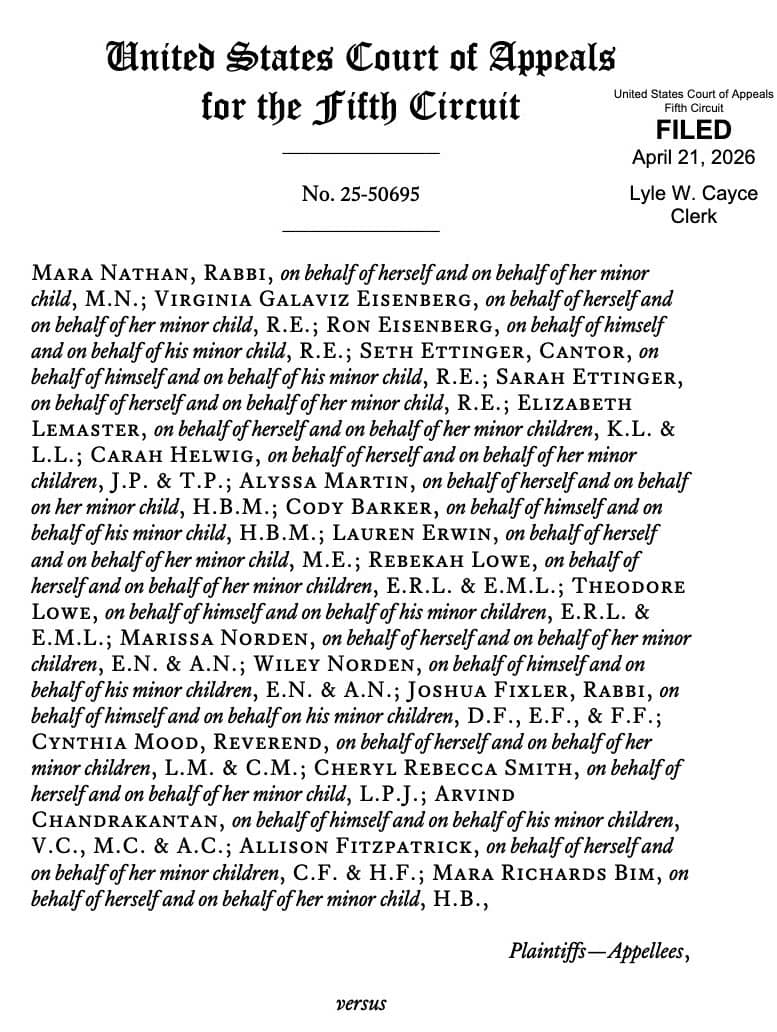 Image: Cover page Fifth Circuit Ten Commandments April 2026 ruling