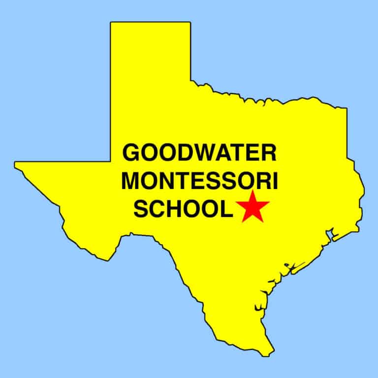 Texas line map showing approximate location of Goodwater Montessori School charter in Central Texas