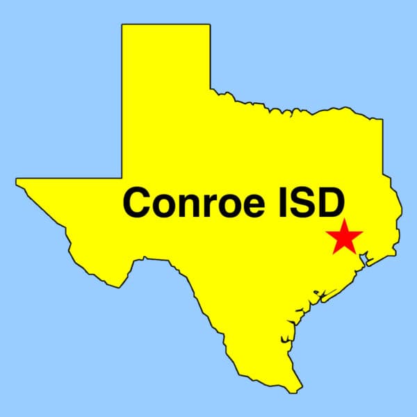 Image: Texas outline map showing location of Conroe ISD