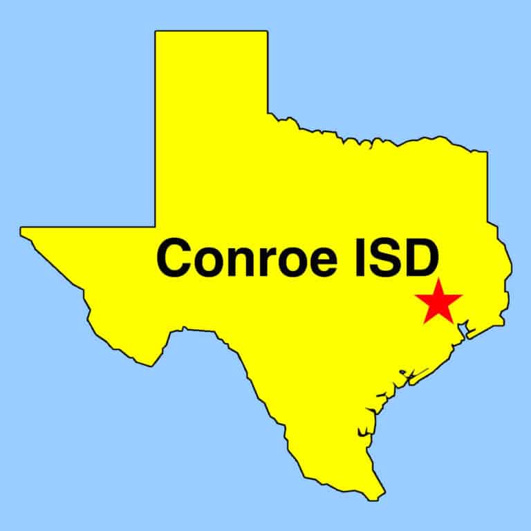 Image: Texas outline map showing location of Conroe ISD