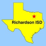 Texas outline map, with a red star depicting location of Richardson ISD