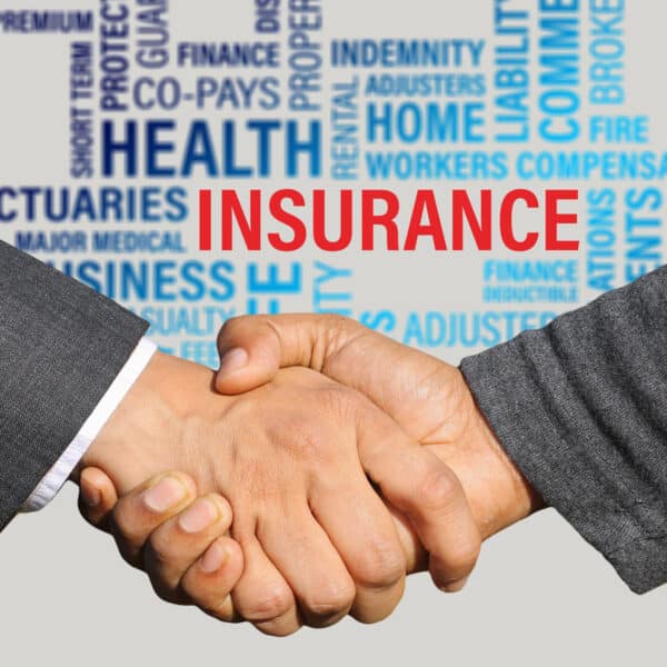 clip art: handshake and list of various typs of insurance