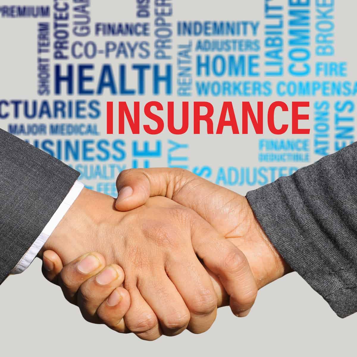 clip art: handshake and list of various typs of insurance