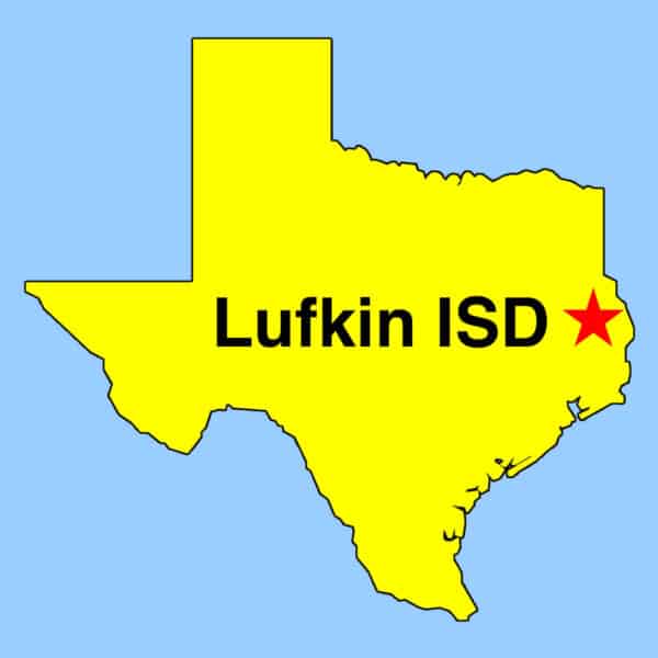 Thumbnail image: Outline map of Texas, with STAR depicting approximate location of Lufkin ISD