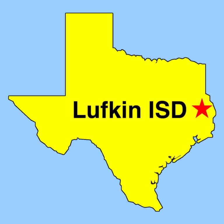 Thumbnail image: Outline map of Texas, with STAR depicting approximate location of Lufkin ISD