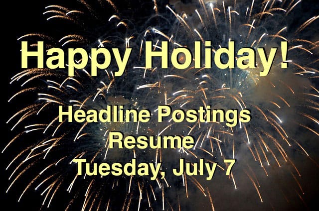 clip art: Fireworks. headline postings resume Tuesday, July 7