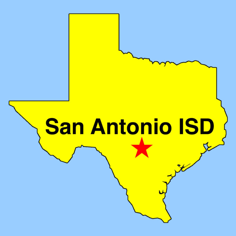 Outline map, with location of San Antonio ISD denoted by a Star