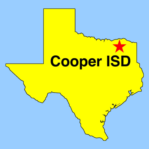 Image: Texas outline map with "star" denoting location of Cooper ISD