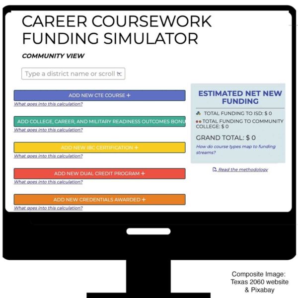 Composite image: Illustration of Career Coursework Funding Simulator home page