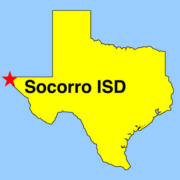 Outline map of Texas with star denoting location of Socorro Isd