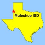 Clip art: Outline map of Texas depicting location of Muleshoe ISD in Panhandle